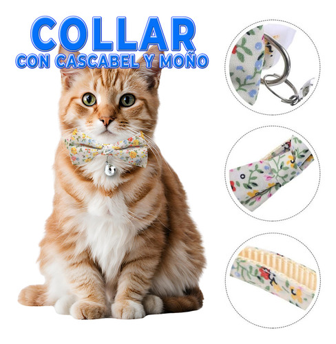 4 Collar Seguro Moño Cascabel Perro Gato Mascota Ajustable Color Blanco Mono Tamaño Del Collar S Ele-Gate