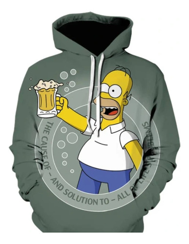 Suéter Con Capucha Homero Con Cerveza Verde