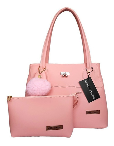 Imagen 1 de 1 de Bolsa shopper Karla Chacon Gema diseño liso de sintético  rosa asas color  rosa