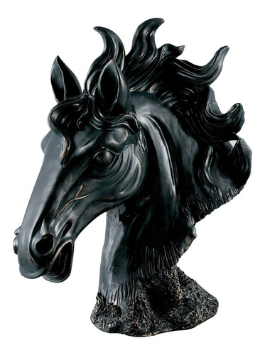 Escultura De Cabeça De Cavalo, Em Poliresina, Cor Preta