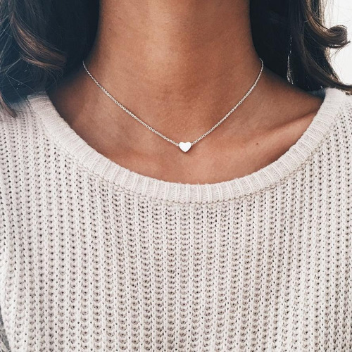 Imagen 8 de 8 de Collar Mujer Corazón Mini Minimalista Acero Inoxidable Moda