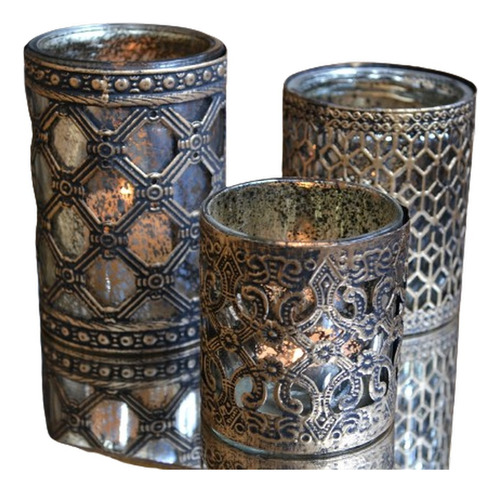 3 Porta Velas Vaso Vidrio Y Metal Dorado #109 #112 #118