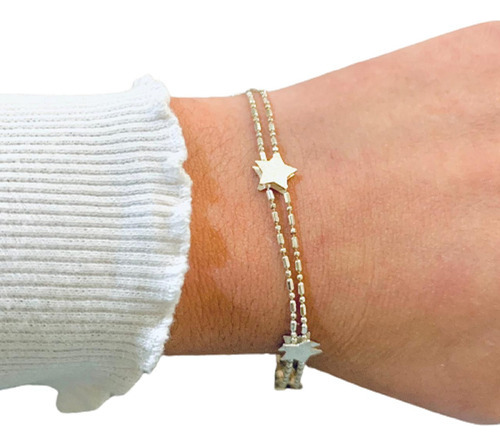 Pulsera Punto Doble Con Estrellas De Plata 925 