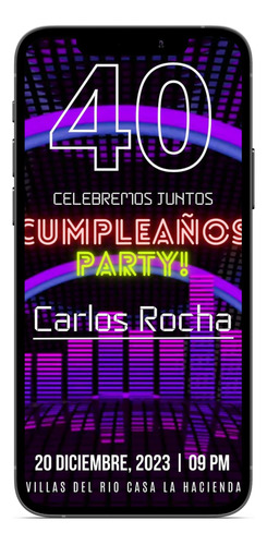 Invitaciones Digitales Cumpleaños Adulto Party, Fiesta Noche
