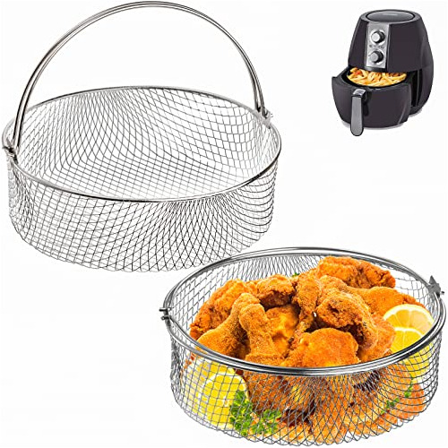 Elsjoy 2 Pack Air Fryer Basket, 8 Inch Air Fryer Replacement