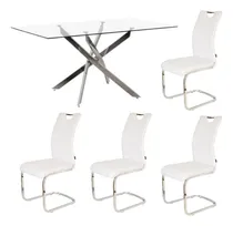 Comprar Juego Comedor Mesa Madden 160 Y 4 Sillas Becca Color Blanco Diseño De La Tela De Las Sillas Ecocuero