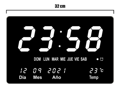 Reloj De Pared De Led Calendario Termometro 32x23cm