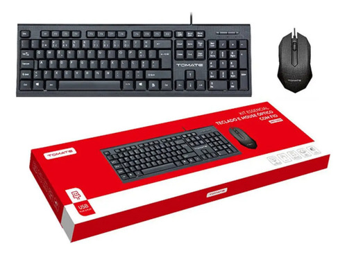 Kit Teclado Gamer + Mouse Gamer Óptico Com Fio Usb Tomate Preto Preto