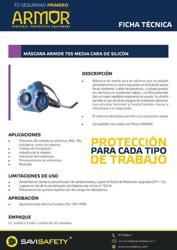 Respirador Media Cara Armor 705 Talla M