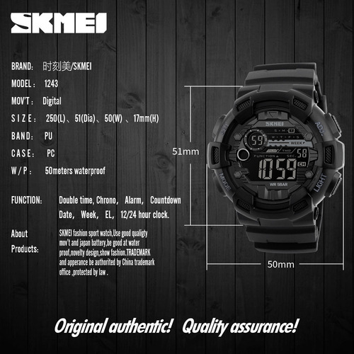 Imagen 4 de 6 de Reloj Grande Digital Pantalla Negra Skmei Hora Doble 1423
