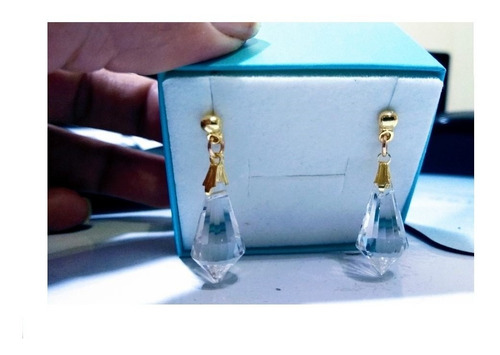 Brinco Cristal Egípcio Gota Multifacetada Folheado Ouro 18k
