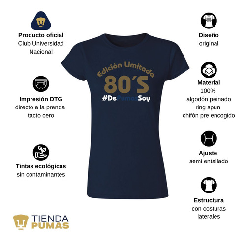 Playera Deportiva Mujer Pumas Unam 80s