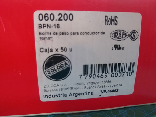Imagen 4 de 8 de Bpn 16 -borne De Paso Para Conductor 16mm Zoloda X10un