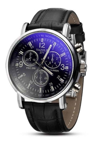 Reloj Cuarzo Casual Hombres Corra Cuero Pu Negro