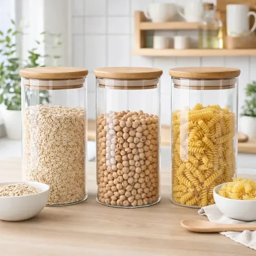 Kit 3 Pote Hermético Vidro Tampa Bambu 1000ml Mantimentos Transpa...