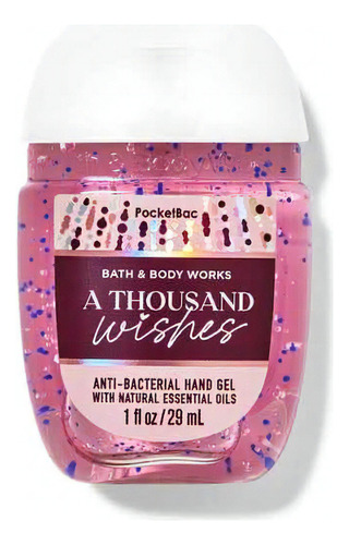 Álcool em gel Bath and Body Works BBW em um recipiente de fragrância Thousand Wishes com dispensador de 29 ml