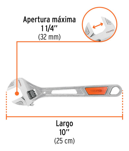 Llave Perico Ajustable 10´ Acero Mango Pvc Profesional 15511