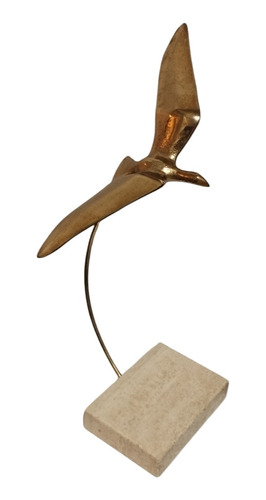 Figura Escultura Gaviota De Bronce Base De Mármol Mide 39 Cm