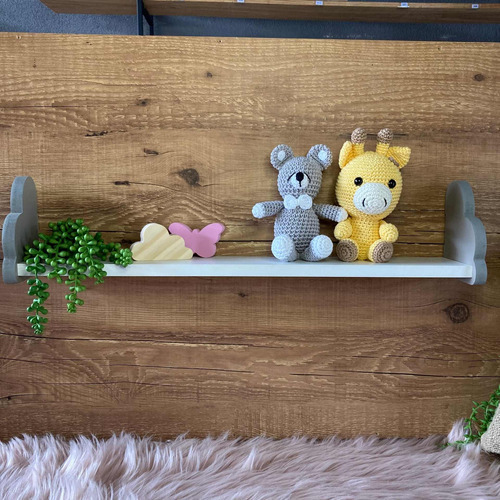 3 estantes para decoración de habitación infantil con forma de nube de colores, 60 cm, color gris