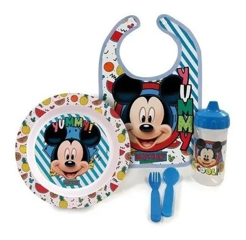 Kit Alimentação Bebê Prato Talheres Copo Babado Mickey Mouse