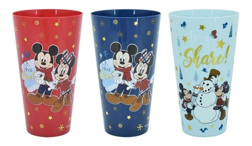 Set De Vasos Disney 950 Ml Plástico 6pzas Con 3 Colores Dif.