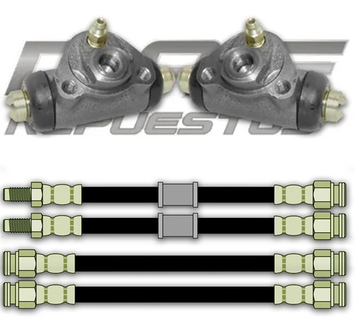 Kit 2 Cilindros De Freno + 4 Flexibles De Fiat  Duna - Uno