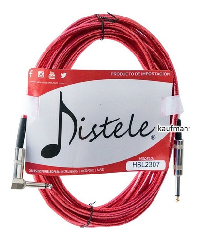 Cable Para Guitarra O Bajo 6mt Color Metálico Plug En L