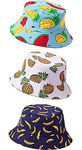 Sombrero De Cubo Con Estampado De Frutas Unisex De 3 Piezas 