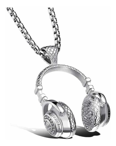 Imagen 1 de 1 de Collar Colgante Dije Auriculares Dj Acero