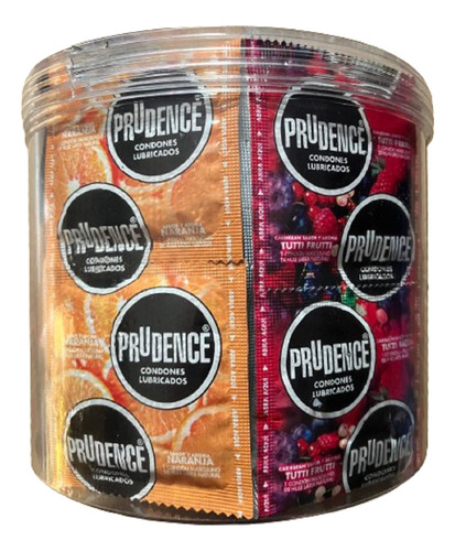 Vitrolero 50 Condones Prudence  25 Tuti Frutti / 25 Naranja