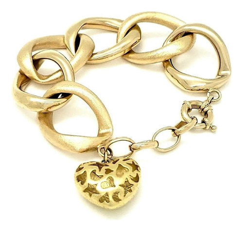 Pulseira Elos Grandes Pingente Coração Banhada A Ouro 426