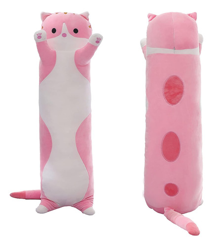 Almohada Suave Felpa Gato 50 Cm Color Rosado