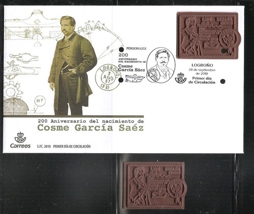 Imagem 1 de 1 de # Mcn # Espanha 2018 - Cosme Sáez - Fdc + Selo Em Borracha