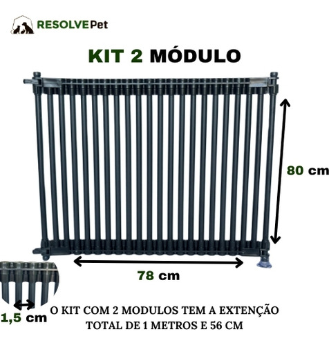 Cercado - Kit 2 Módulos Multiuso 80 Cm Altura- Portátil Preto