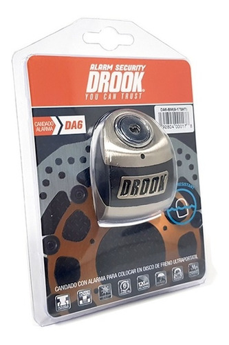 Imagen 4 de 7 de Candado Moto Traba Disco Drook Con Alarma Motoscba