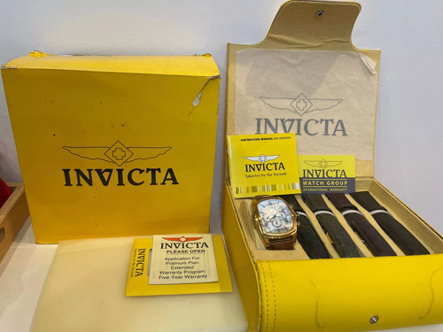 Relógio Masculino Invicta Lupah /aço Com Pulseira De Couro Marrom-claro Dourado-escuro Branco (Usado)