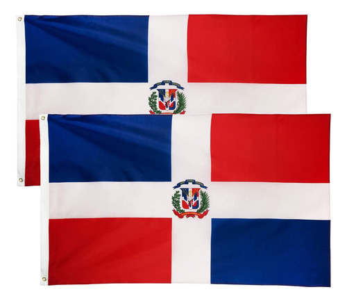Danf Paquete De 2 Banderas Dominicanas De Poliéster De 3x5 P