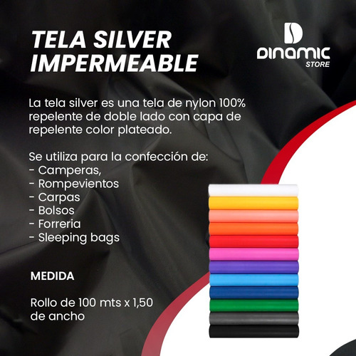 Imagen 3 de 4 de Tela Silver Impermeable Confección Camperas Bolsos 100 Mts