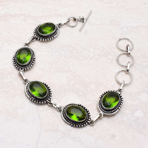 Pulsera Etnica Artesanalen Plata 925 Con Peridotos Facetados