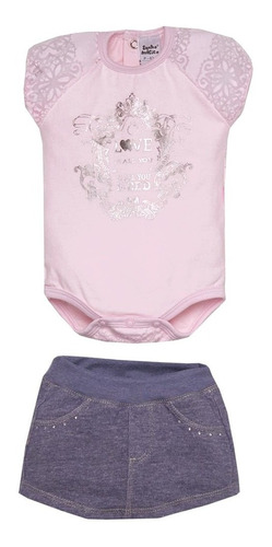 Conjunto Malha Rosa E Saia Shorts Love | Sonho Mágico