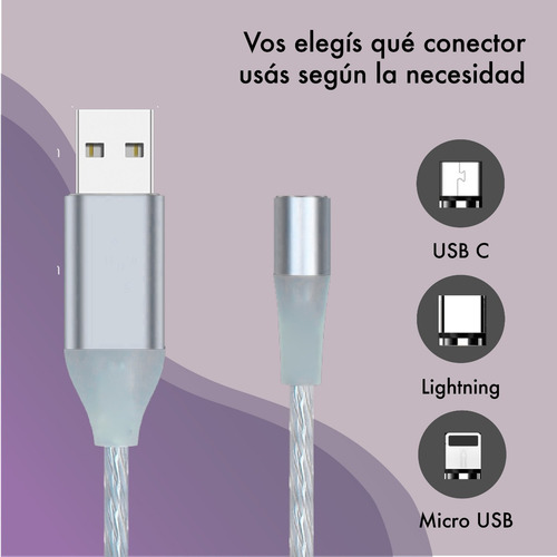 Cable Magnetico 3 En 1 - Celular Usb Tipo C - Led Multicolor