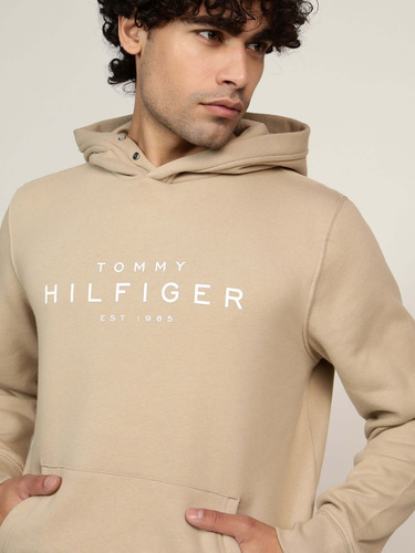 Sudadera Beige Con Capucha Y Botones Tommy Hilfiger Hombre