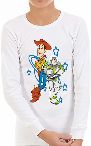 Polera Manga Larga Niño Toy Story Woody Y Buzz 100% Algodón