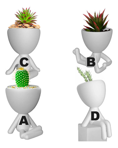 Maceteros Suculentas Cactus Decoracion Hombrecitos Set X 4