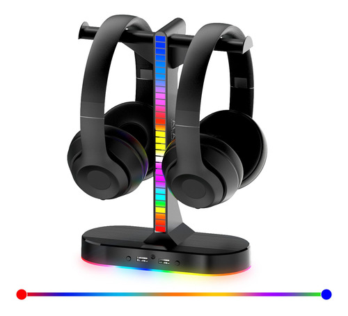 Soporte Doble Rgb Para Auriculares Con 2 Puertos Usb Y Puert