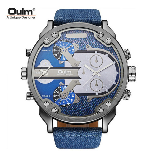 Relojes Impermeables De Cuero De Cuarzo Oulm Para Hombre Color Del Fondo Azul Mezclilla