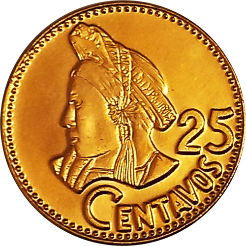 Guatemala Moneda 25 Centavos Del Año 1979 Bañada Con Oro 24k