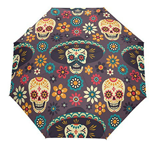 Sombrilla O Paraguas - Wozo Day Of The Dead Skull 3 Folds A