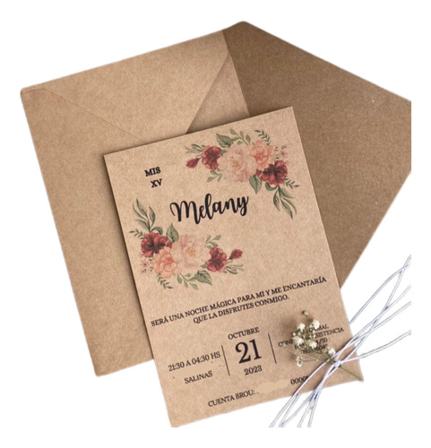 Invitaciones Para Boda 15 Años Rústicas Sencillas Con Sobre