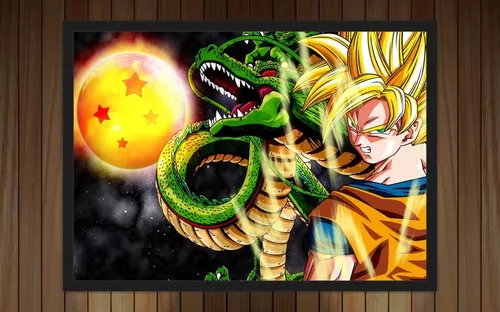 Quadro Decorativo Dragon Ball Goku Anime Desenho Com Moldura